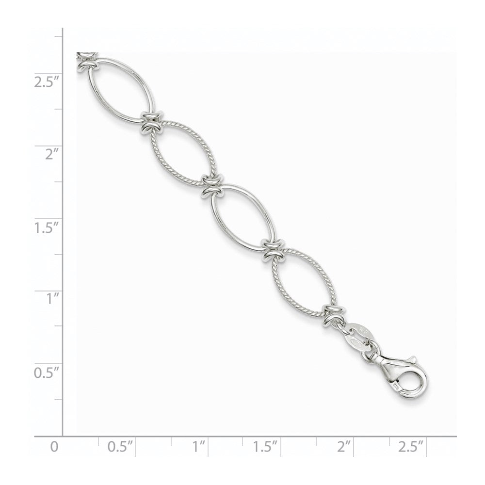 7.5 Zoll Sterlingsilber Poliert Strukturiert Fantasie Oval Glieder Armband