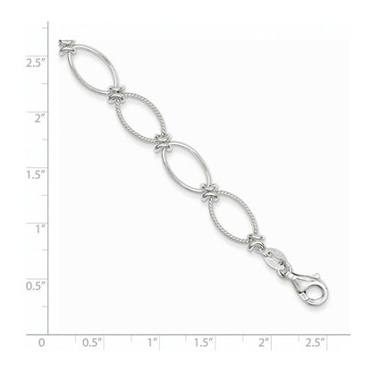7.5 Zoll Sterlingsilber Poliert Strukturiert Fantasie Oval Glieder Armband