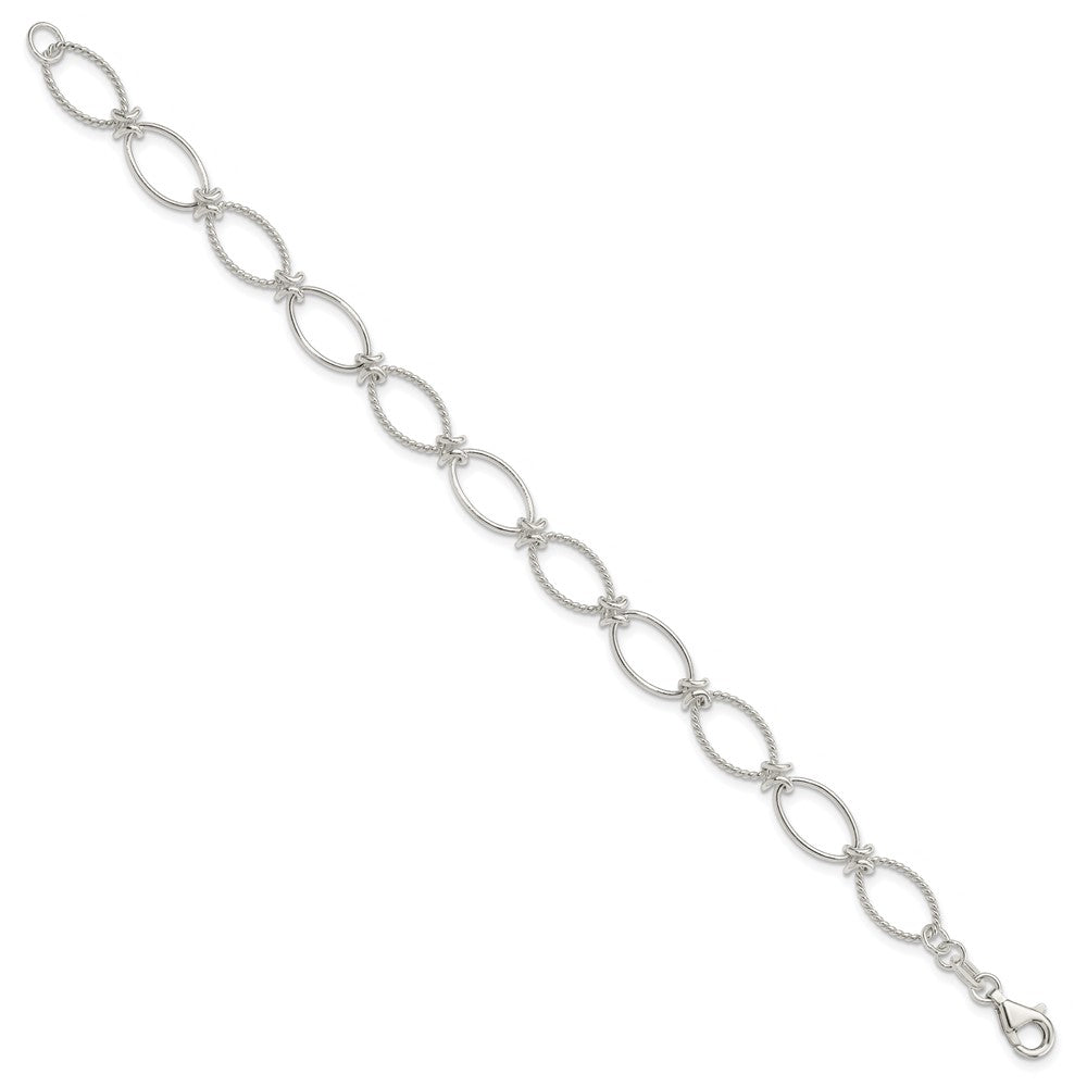 7.5 Zoll Sterlingsilber Poliert Strukturiert Fantasie Oval Glieder Armband