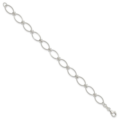7.5 Zoll Sterlingsilber Poliert Strukturiert Fantasie Oval Glieder Armband