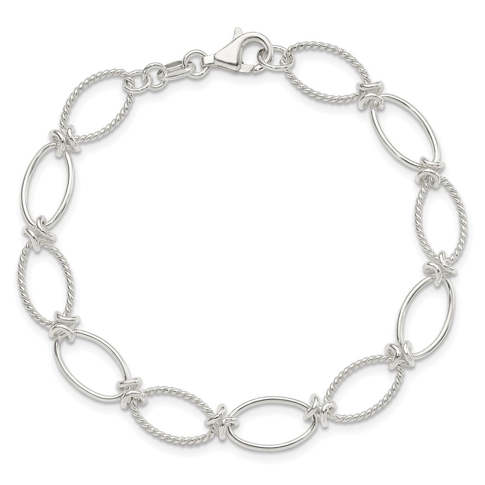 7.5 Zoll Sterlingsilber Poliert Strukturiert Fantasie Oval Glieder Armband