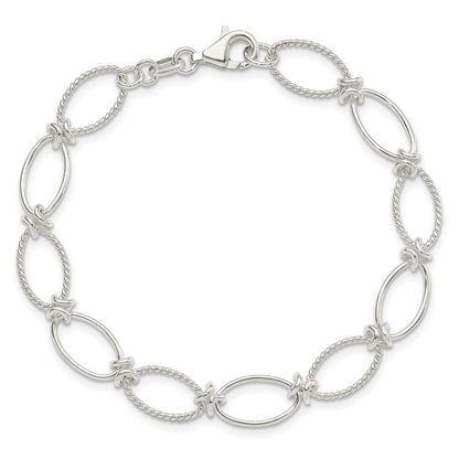7.5 Zoll Sterlingsilber Poliert Strukturiert Fantasie Oval Glieder Armband