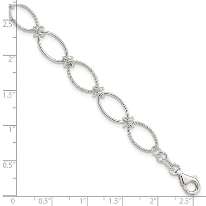 7.5 Zoll Sterlingsilber Poliert Strukturiert Fantasie Oval Glieder Armband