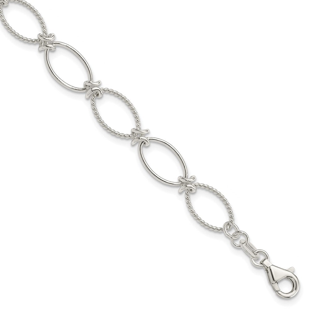 7.5 Zoll Sterlingsilber Poliert Strukturiert Fantasie Oval Glieder Armband