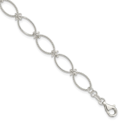 7.5 Zoll Sterlingsilber Poliert Strukturiert Fantasie Oval Glieder Armband