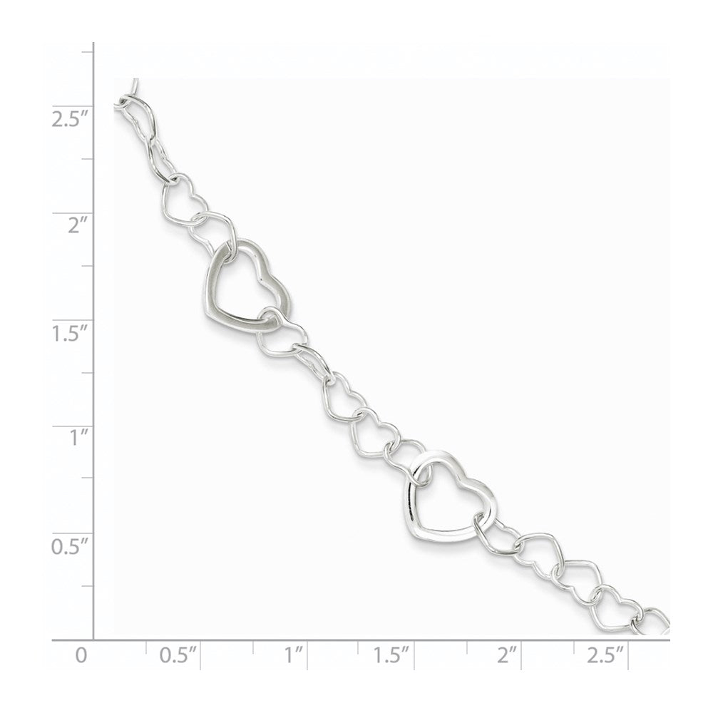 7.5 Zoll Sterlingsilber Poliert Fantasieglieder Herz Armband