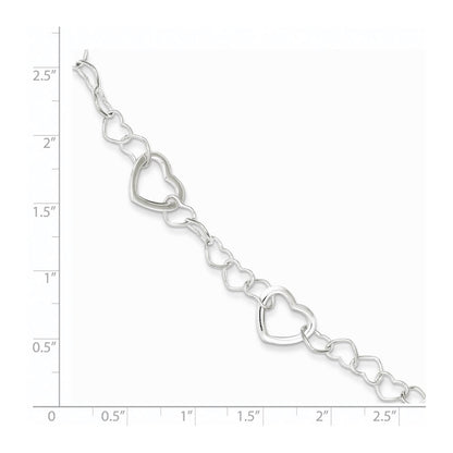 7.5 Zoll Sterlingsilber Poliert Fantasieglieder Herz Armband