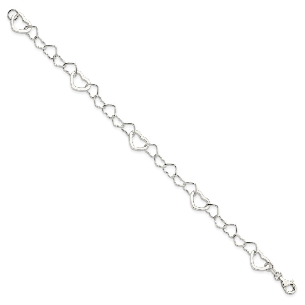 7.5 Zoll Sterlingsilber Poliert Fantasieglieder Herz Armband