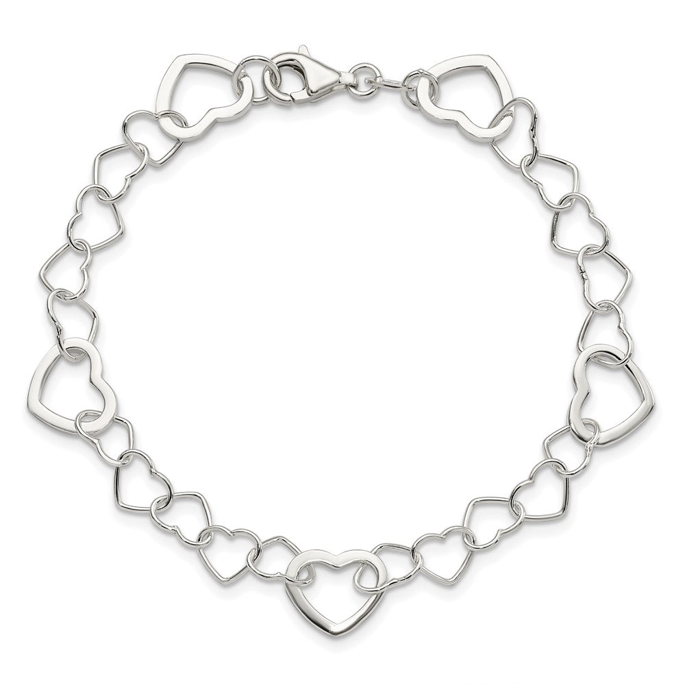 7.5 Zoll Sterlingsilber Poliert Fantasieglieder Herz Armband