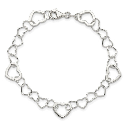 7.5 Zoll Sterlingsilber Poliert Fantasieglieder Herz Armband