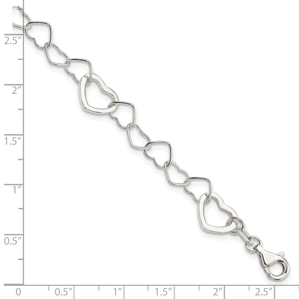 7.5 Zoll Sterlingsilber Poliert Fantasieglieder Herz Armband