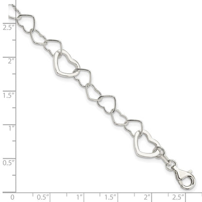 7.5 Zoll Sterlingsilber Poliert Fantasieglieder Herz Armband