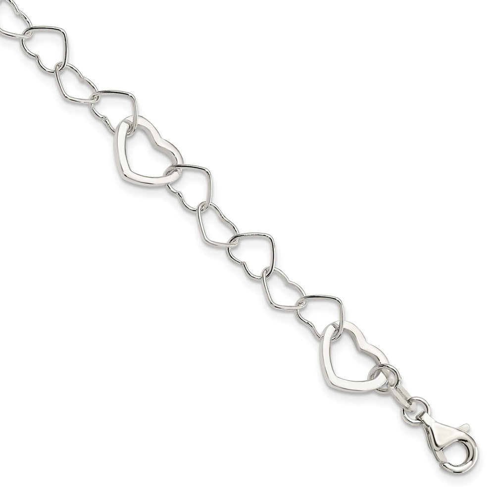 7.5 Zoll Sterlingsilber Poliert Fantasieglieder Herz Armband