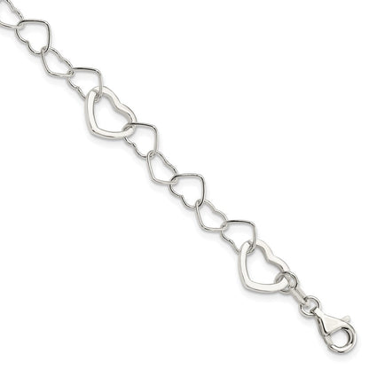 7.5 Zoll Sterlingsilber Poliert Fantasieglieder Herz Armband
