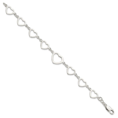 7.5 Zoll Sterlingsilber Poliert Herz Fantasieglieder Armband