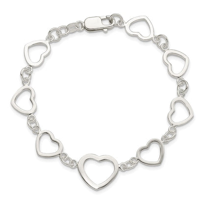 7.5 Zoll Sterlingsilber Poliert Herz Fantasieglieder Armband
