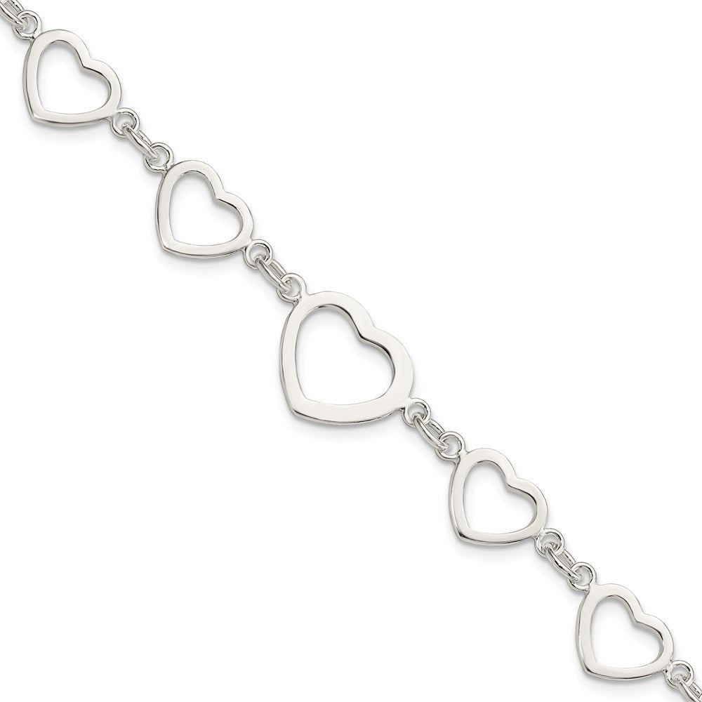 7.5 Zoll Sterlingsilber Poliert Herz Fantasieglieder Armband