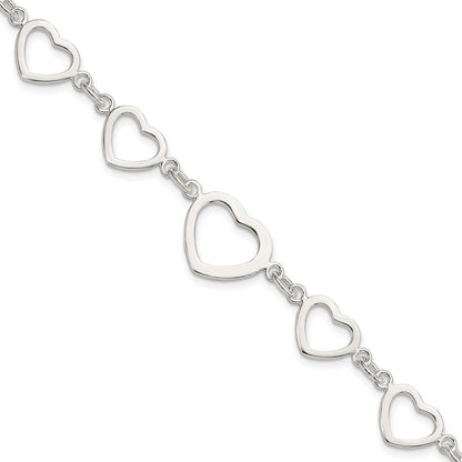 7.5 Zoll Sterlingsilber Poliert Herz Fantasieglieder Armband