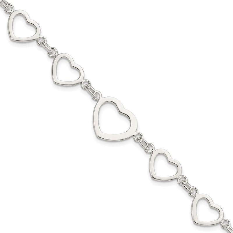 7.5 Zoll Sterlingsilber Poliert Herz Fantasieglieder Armband
