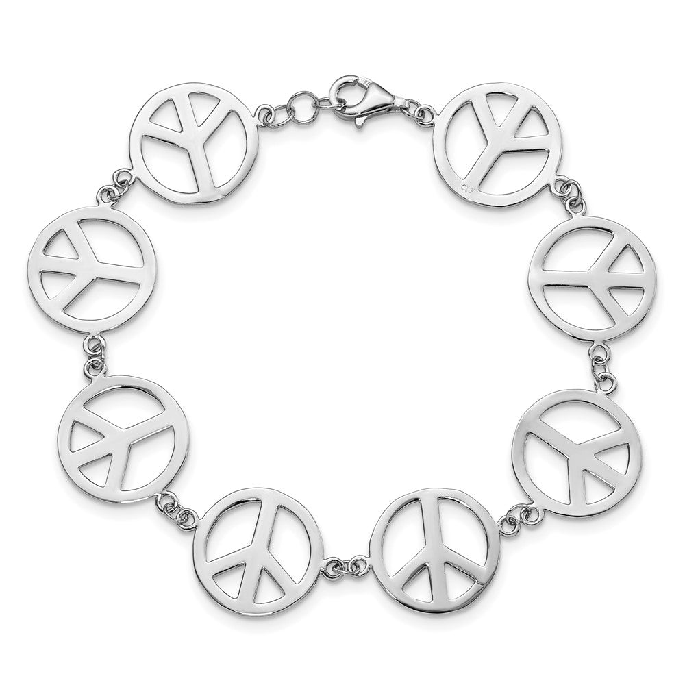 7.25 Zoll Sterlingsilber Rhodiniert 7.25 Zoll Frieden Symbol Armband