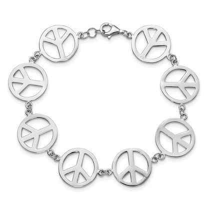 7.25 Zoll Sterlingsilber Rhodiniert 7.25 Zoll Frieden Symbol Armband