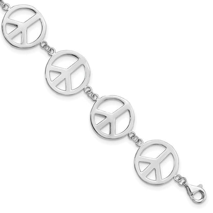 7.25 Zoll Sterlingsilber Rhodiniert 7.25 Zoll Frieden Symbol Armband