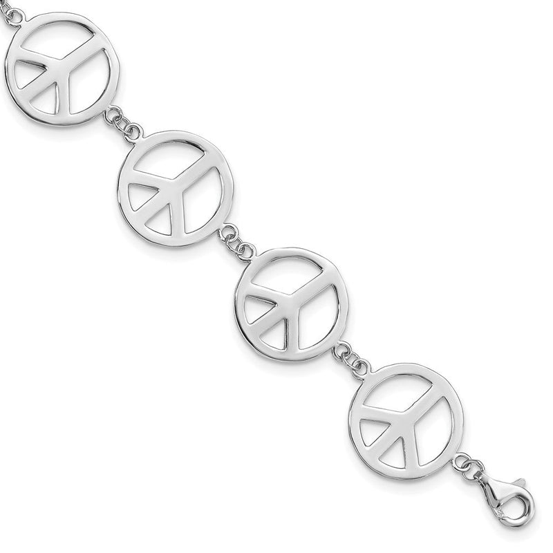 7.25 Zoll Sterlingsilber Rhodiniert 7.25 Zoll Frieden Symbol Armband