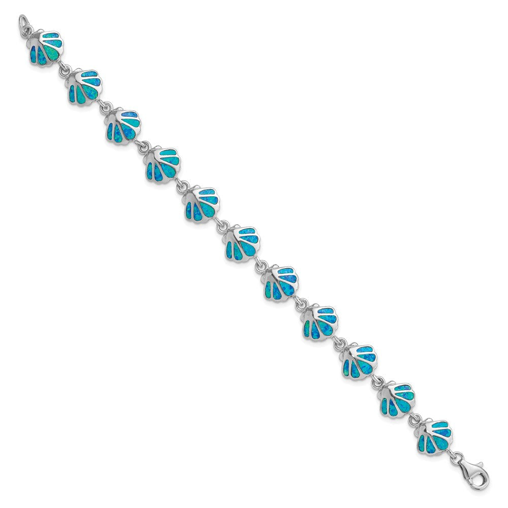 7 Zoll Sterlingsilber Rhodiniert 7 Zoll Erzeugt Blau Opal Einlage Muschel Armband
