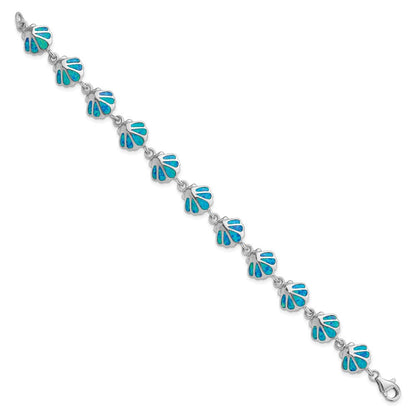 7 Zoll Sterlingsilber Rhodiniert 7 Zoll Erzeugt Blau Opal Einlage Muschel Armband