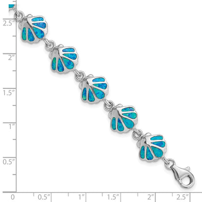 7 Zoll Sterlingsilber Rhodiniert 7 Zoll Erzeugt Blau Opal Einlage Muschel Armband