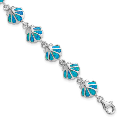 7 Zoll Sterlingsilber Rhodiniert 7 Zoll Erzeugt Blau Opal Einlage Muschel Armband
