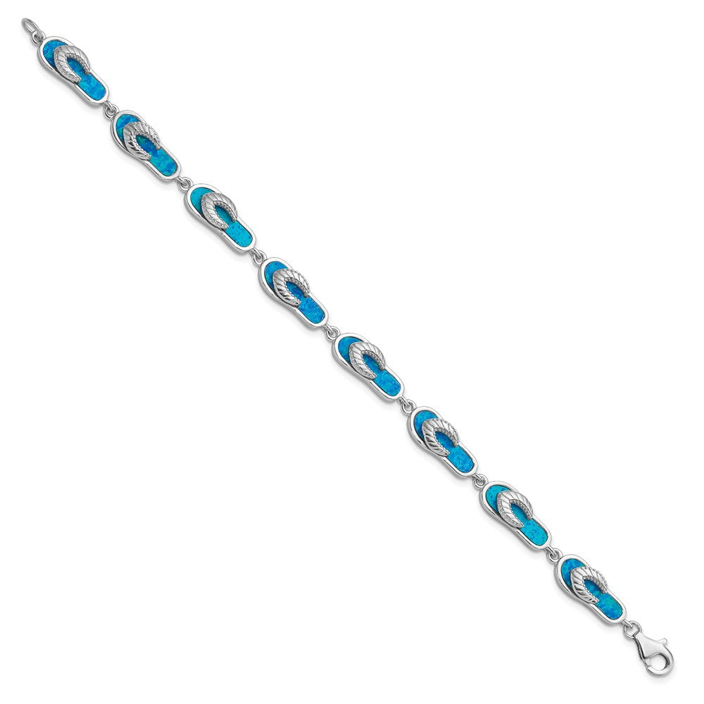 7 Zoll Sterlingsilber Rhodiniert 7 Zoll Erzeugt Blau Opal Einlage Sandal Armband