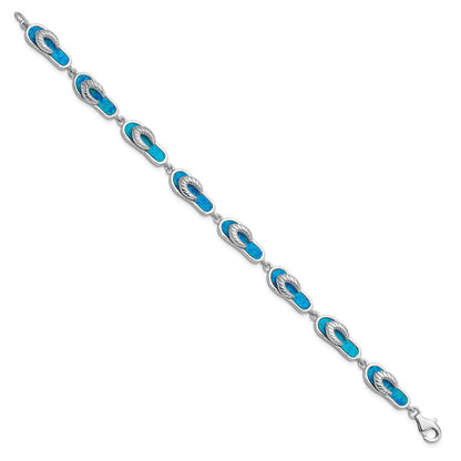7 Zoll Sterlingsilber Rhodiniert 7 Zoll Erzeugt Blau Opal Einlage Sandal Armband