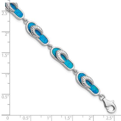 7 Zoll Sterlingsilber Rhodiniert 7 Zoll Erzeugt Blau Opal Einlage Sandal Armband