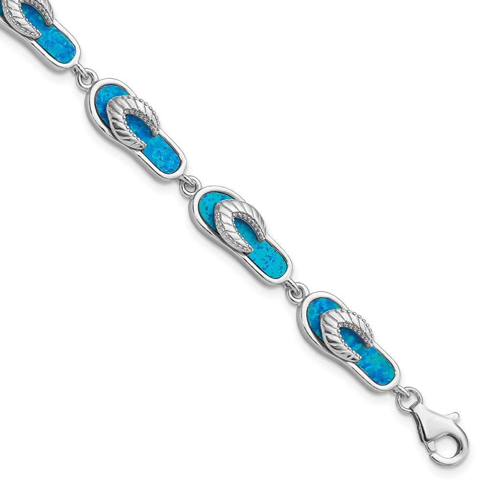 7 Zoll Sterlingsilber Rhodiniert 7 Zoll Erzeugt Blau Opal Einlage Sandal Armband