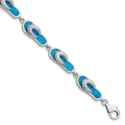 7 Zoll Sterlingsilber Rhodiniert 7 Zoll Erzeugt Blau Opal Einlage Sandal Armband