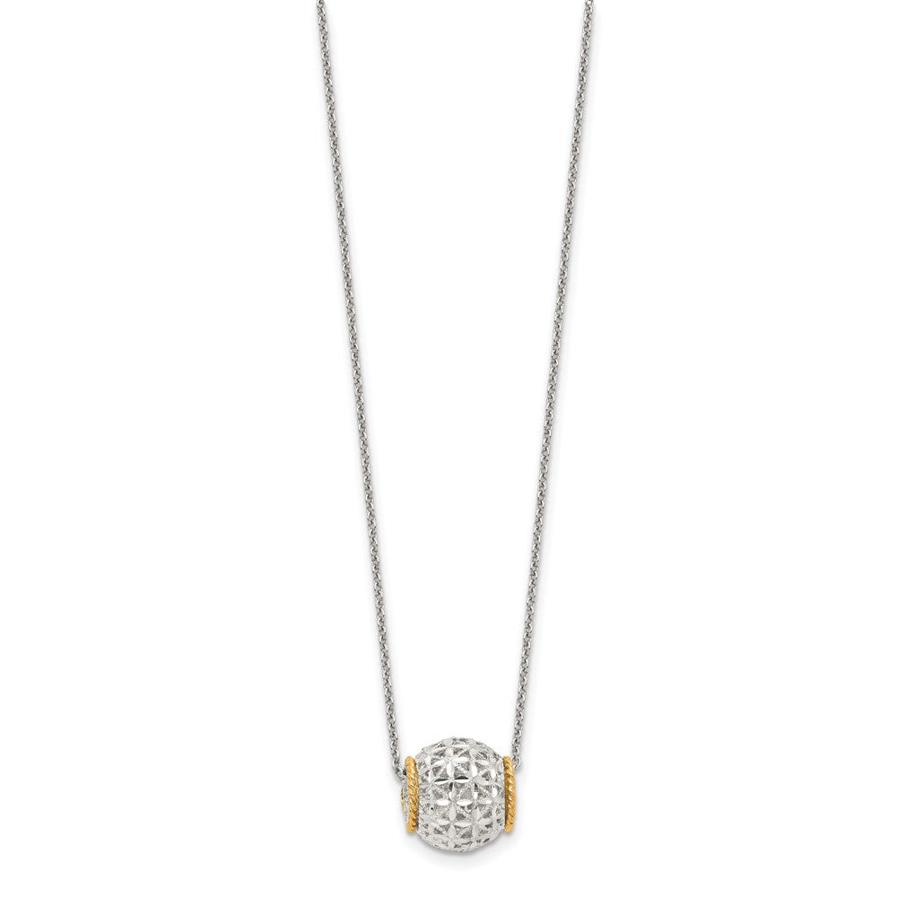 Sterlingsilber Rhodiniert mit 14K Akzente Spinner Barrel Anhänger Halskette