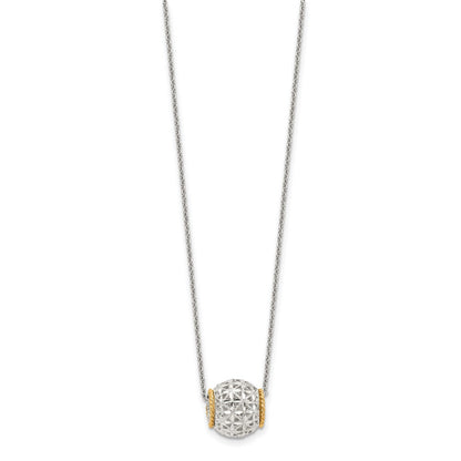 Sterlingsilber Rhodiniert mit 14K Akzente Spinner Barrel Anhänger Halskette