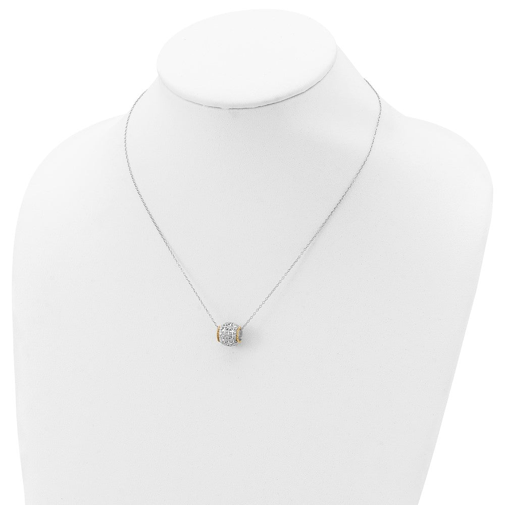 Sterlingsilber Rhodiniert mit 14K Akzente Spinner Barrel Anhänger Halskette