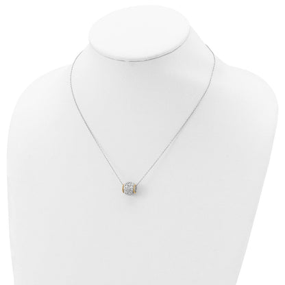 Sterlingsilber Rhodiniert mit 14K Akzente Spinner Barrel Anhänger Halskette