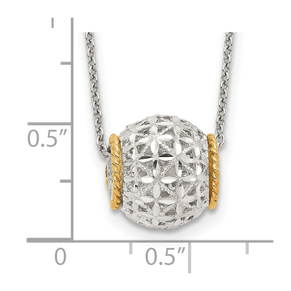 Sterlingsilber Rhodiniert mit 14K Akzente Spinner Barrel Anhänger Halskette