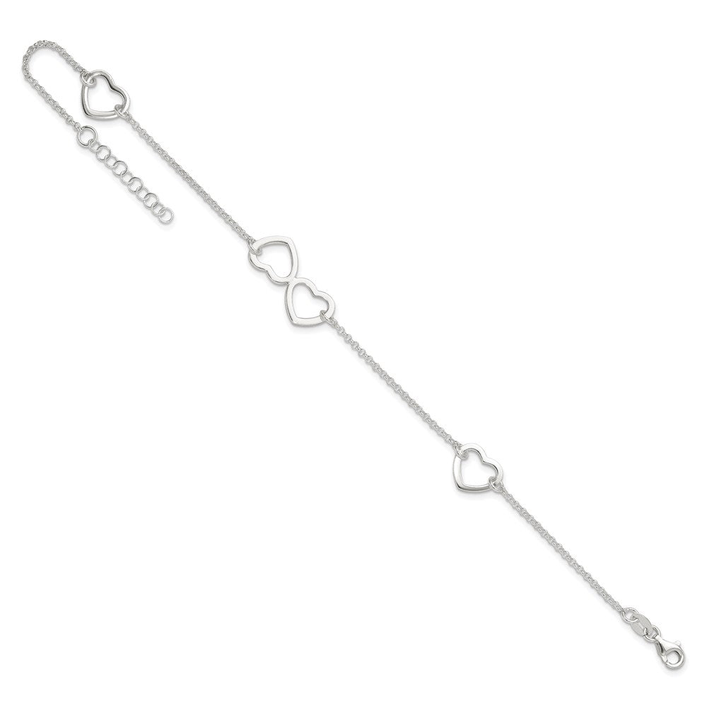 Sterlingsilber Poliert Herz 9 Zoll Plus 1 Zoll Verlängerung. Fußkettchen