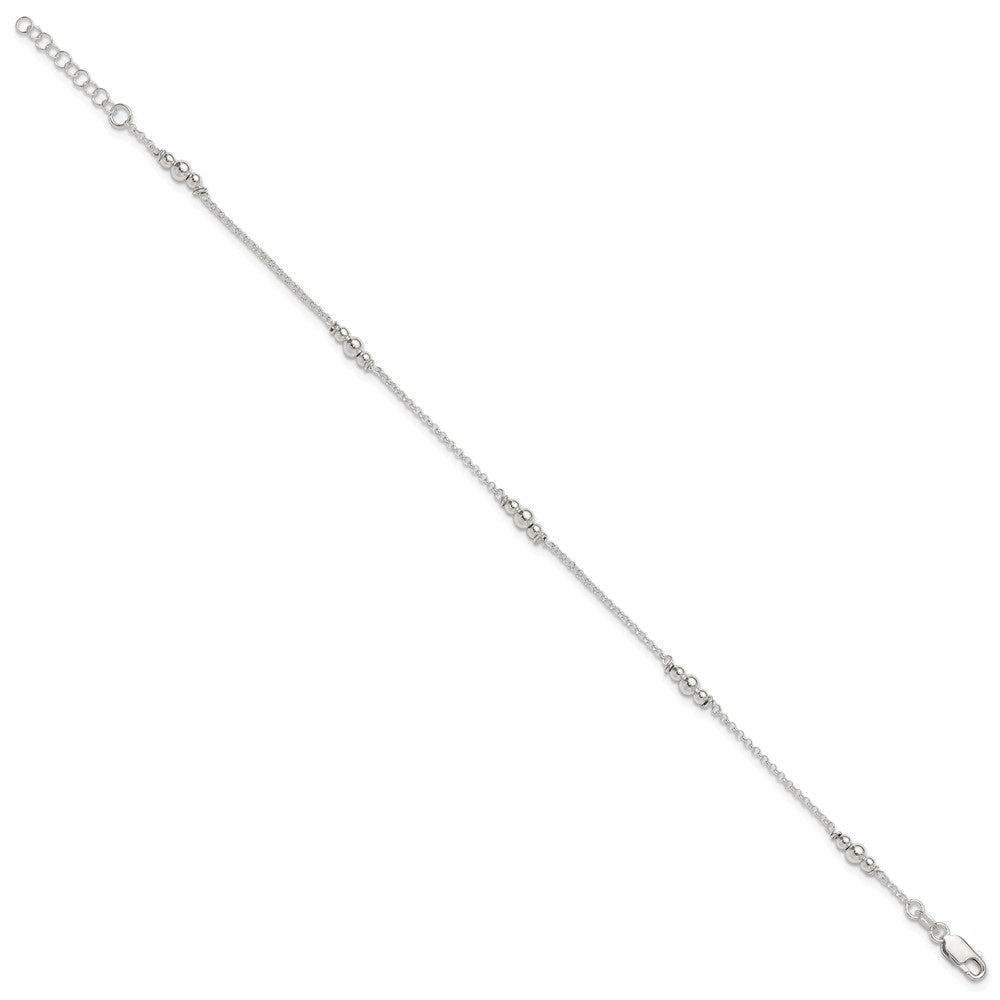 Sterlingsilber Poliert Perle 9 Zoll Plus 1 Zoll Verlängerung. Fußkettchen