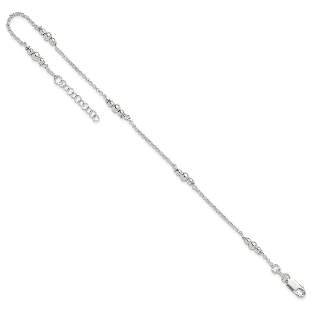 Sterlingsilber Poliert Perle 9 Zoll Plus 1 Zoll Verlängerung. Fußkettchen