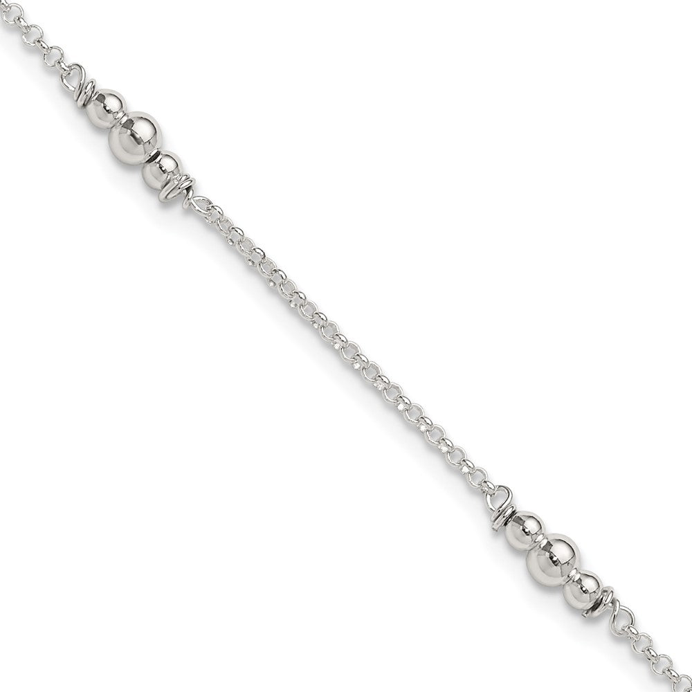 Sterlingsilber Poliert Perle 9 Zoll Plus 1 Zoll Verlängerung. Fußkettchen