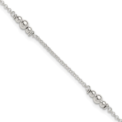 Sterlingsilber Poliert Perle 9 Zoll Plus 1 Zoll Verlängerung. Fußkettchen