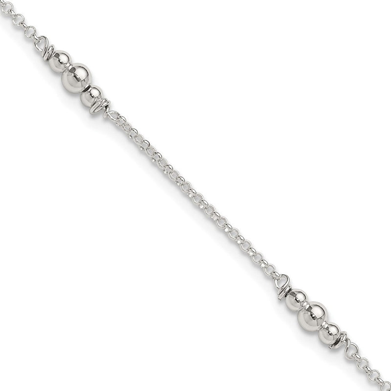 Sterlingsilber Poliert Perle 9 Zoll Plus 1 Zoll Verlängerung. Fußkettchen