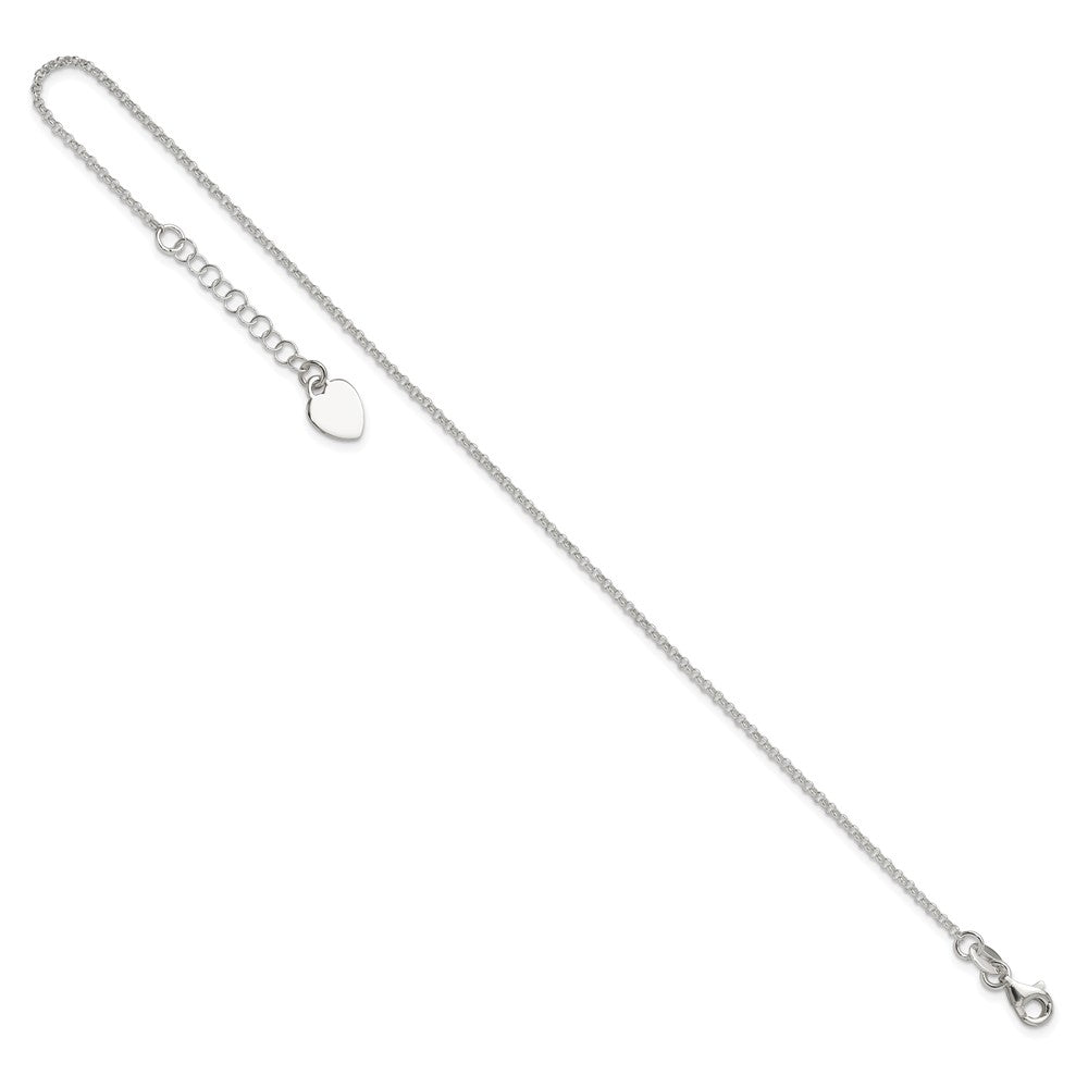 Sterlingsilber Poliert Herz 9 Zoll Plus 1 Zoll Verlängerung. Fußkettchen