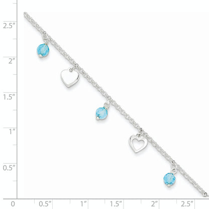 Sterlingsilber 9 Zoll Herz und Blau Glas Plus1in Verlängerung. Fußkettchen