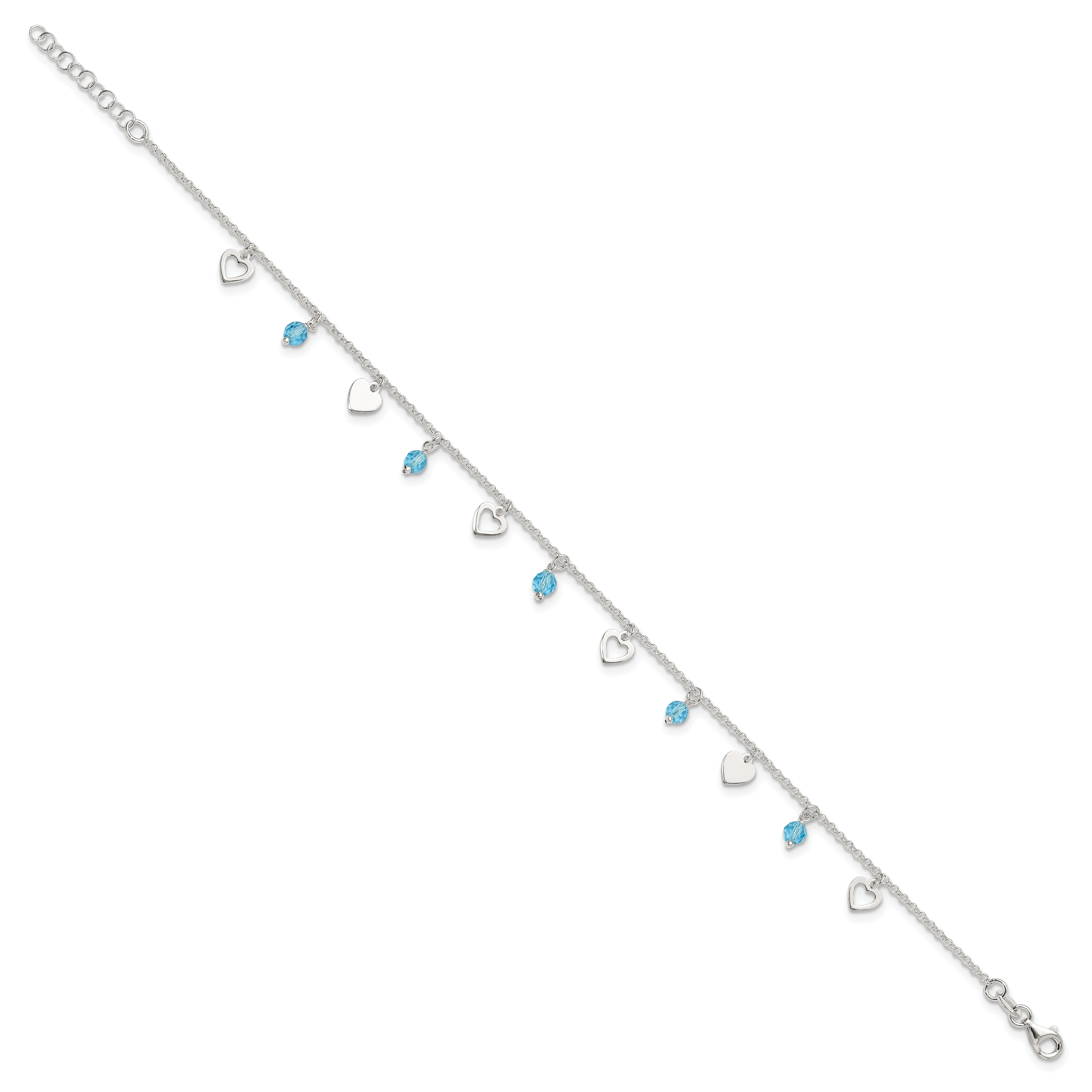 Sterlingsilber 9 Zoll Herz und Blau Glas Plus1in Verlängerung. Fußkettchen